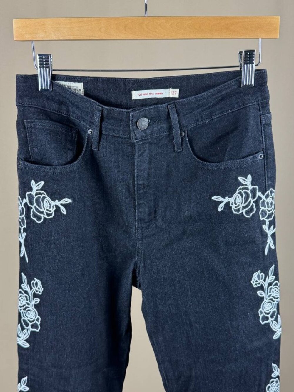 Levi’s Premium 721 High Rise Skinny Jeans Women’s W27 Floral Embroidered - Picture 2 of 13